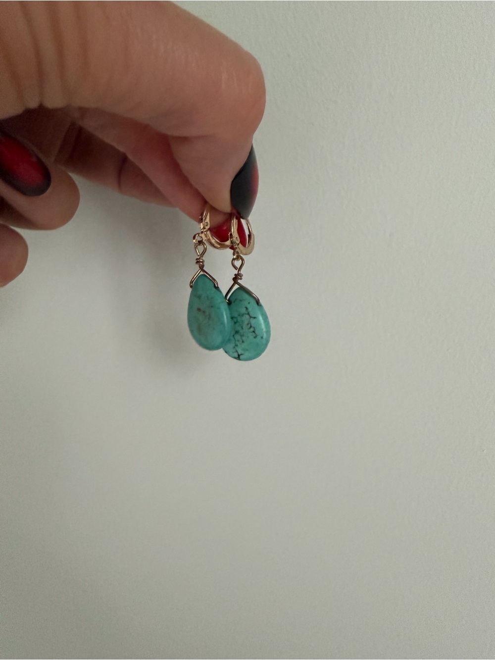 Turquoise Teardrop Earrings - Blue Stone Dangle - Picture 4 of 5